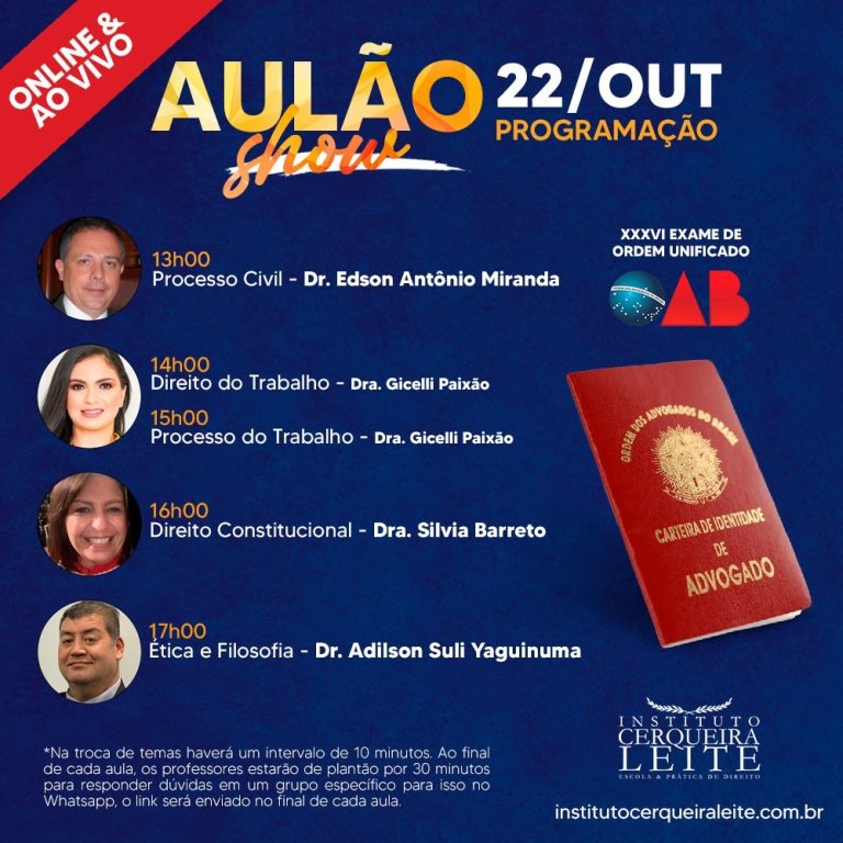 Instituto Cerqueira Leite promoverá Aulão Show para quem vai prestar exame da OAB